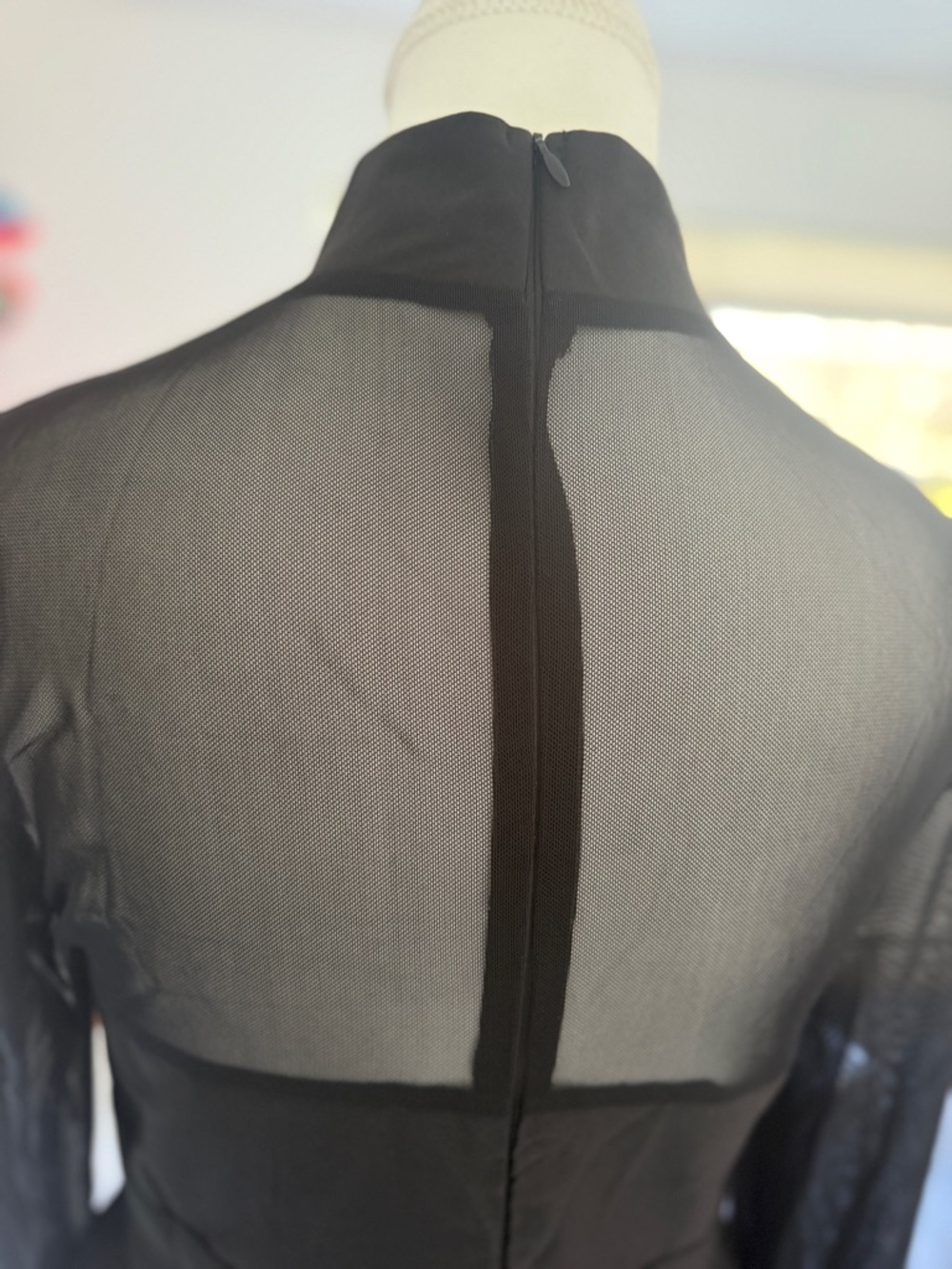 Black Sheer Mesh Long Sleeve Mini Dress High Neck Floral Detail Size S - Picture 6 of 6